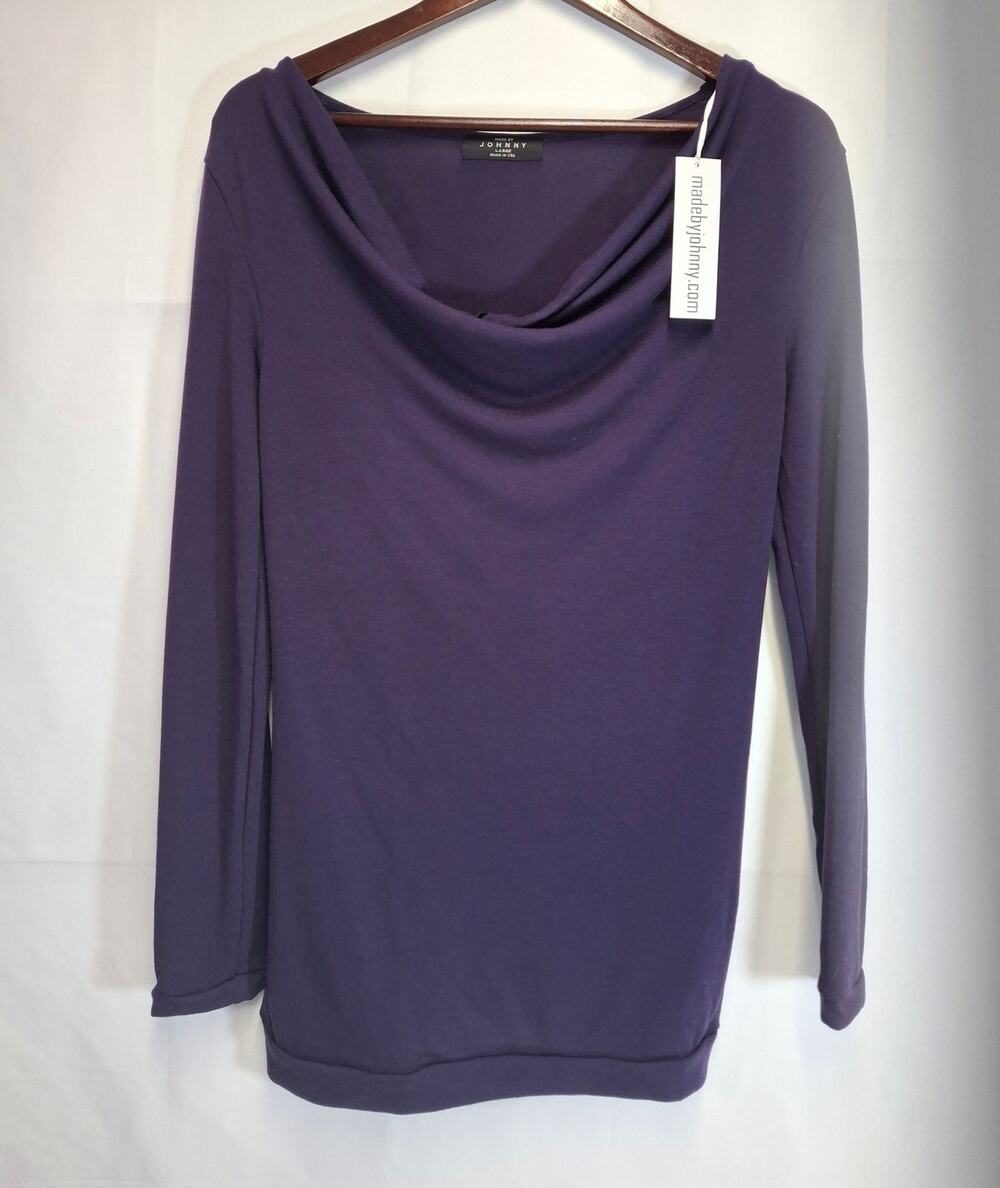 Made by Johnny MBJ Womens Cowl  Long Sleeve  Top Size Large Dark Purple NWT
